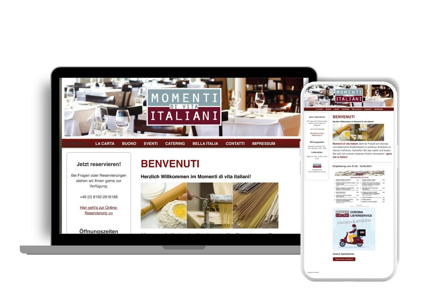 Italienisches Restaurant - Vor dem Website Relaunch - Mockup Smartphone und Desktop Ansicht