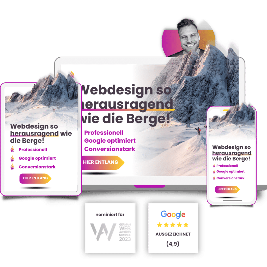 Professioneller Webdesigner - Webdesign so herausragend wie die Berge - SEO und Conversion optimiert - Helles Mockup